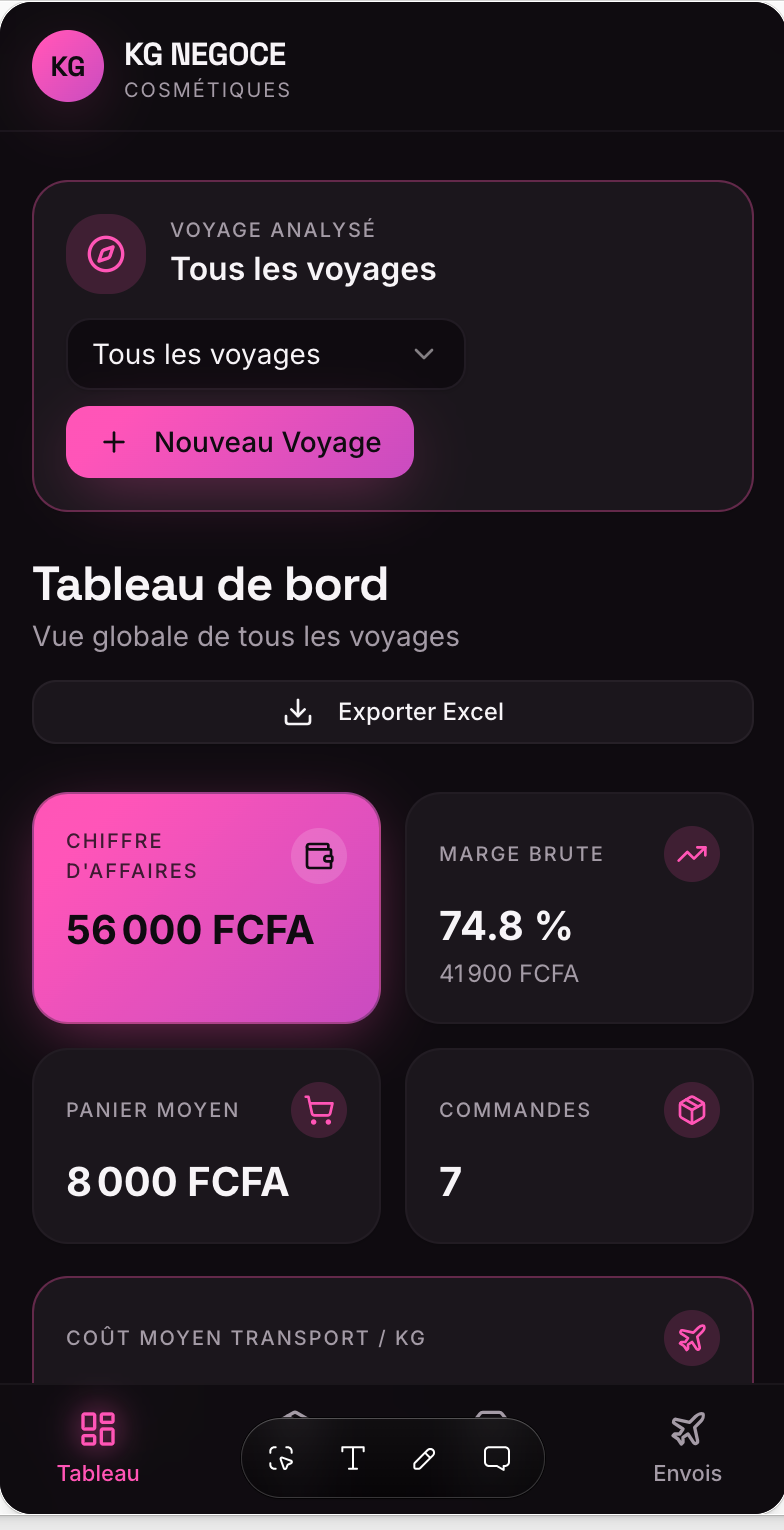 KG Négoce — Gestion de Fret & Transport — version mobile